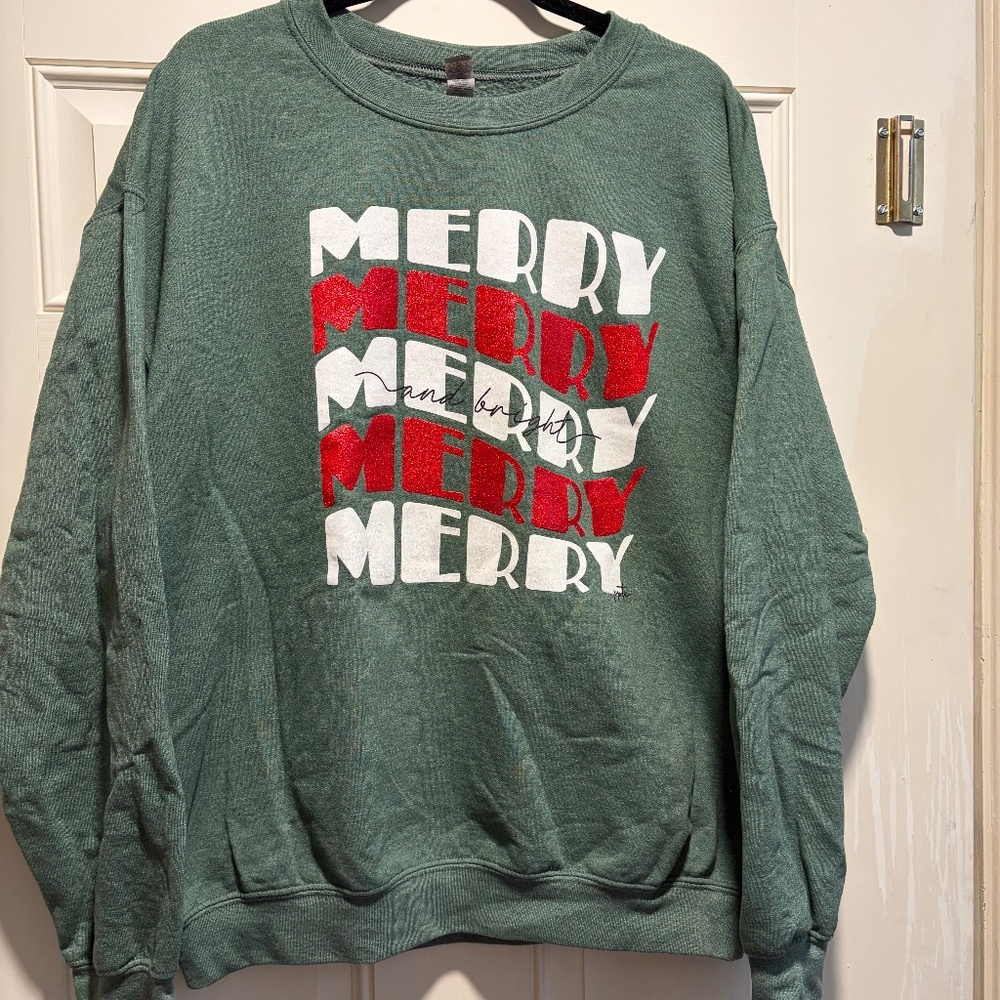 Merry & Bright Boutique Christmas Sweatshirt (Green)